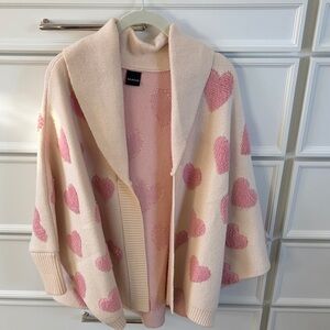 SAACHI Pink Heart Pattern Sweater Poncho